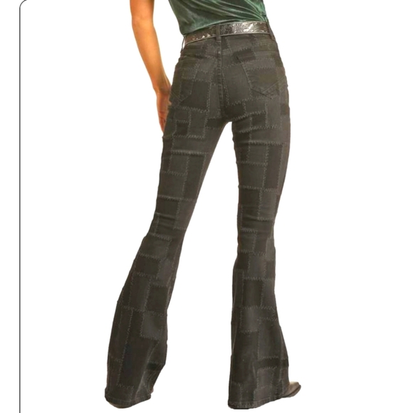 Rock & Roll denim flared Patchwork jeans women's, High Rise stretch, 26/34 - Picture 5 of 17